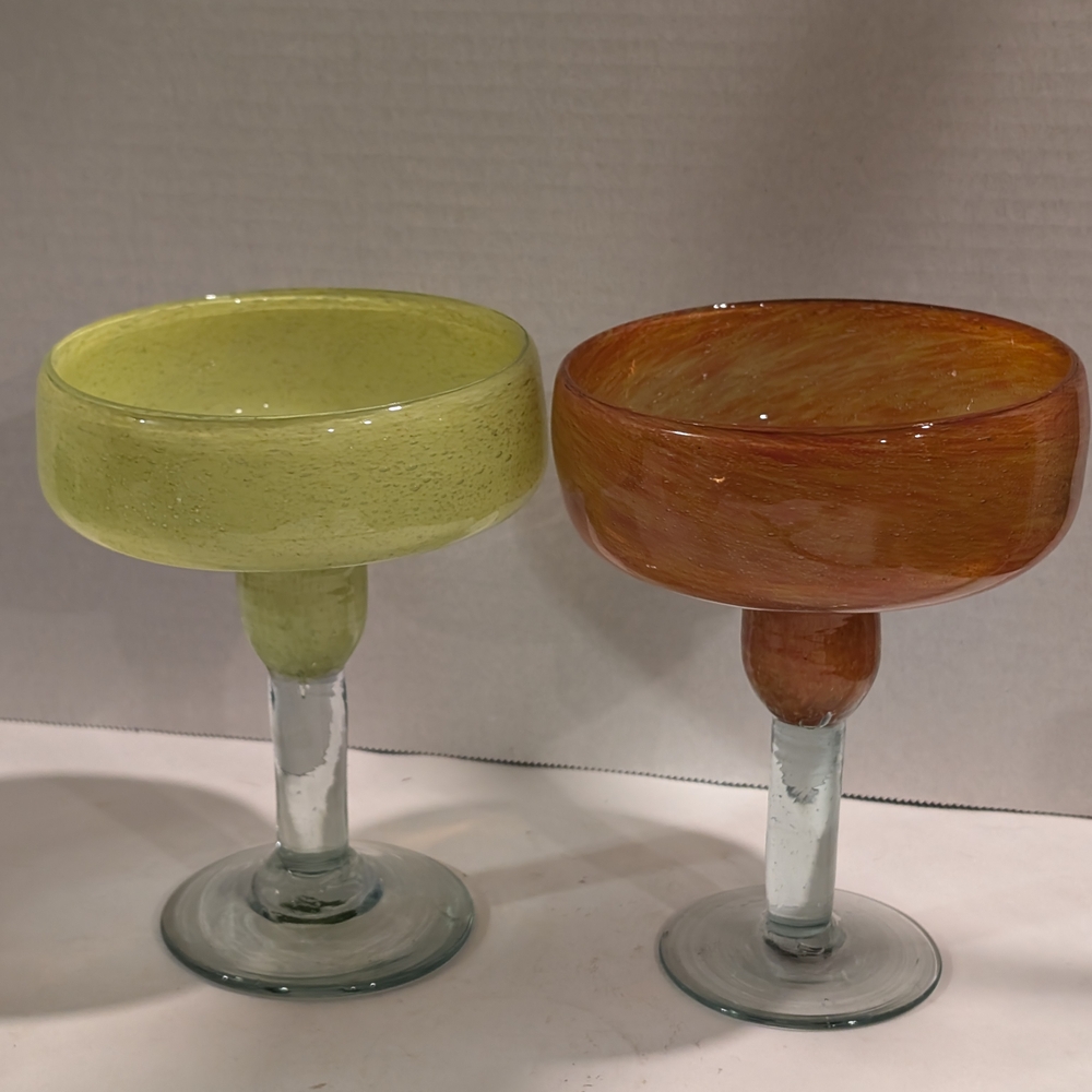 Mexican Margarita Glasses yellow and orange, handcrafted.